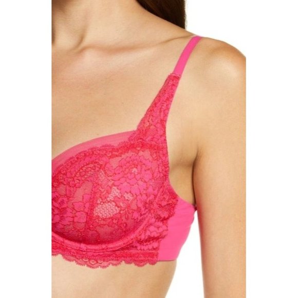 SKARLETT BLUE Minx Lace Unlined Underwire Demi Bra Bright Pink 32D NEW - Picture 4 of 8